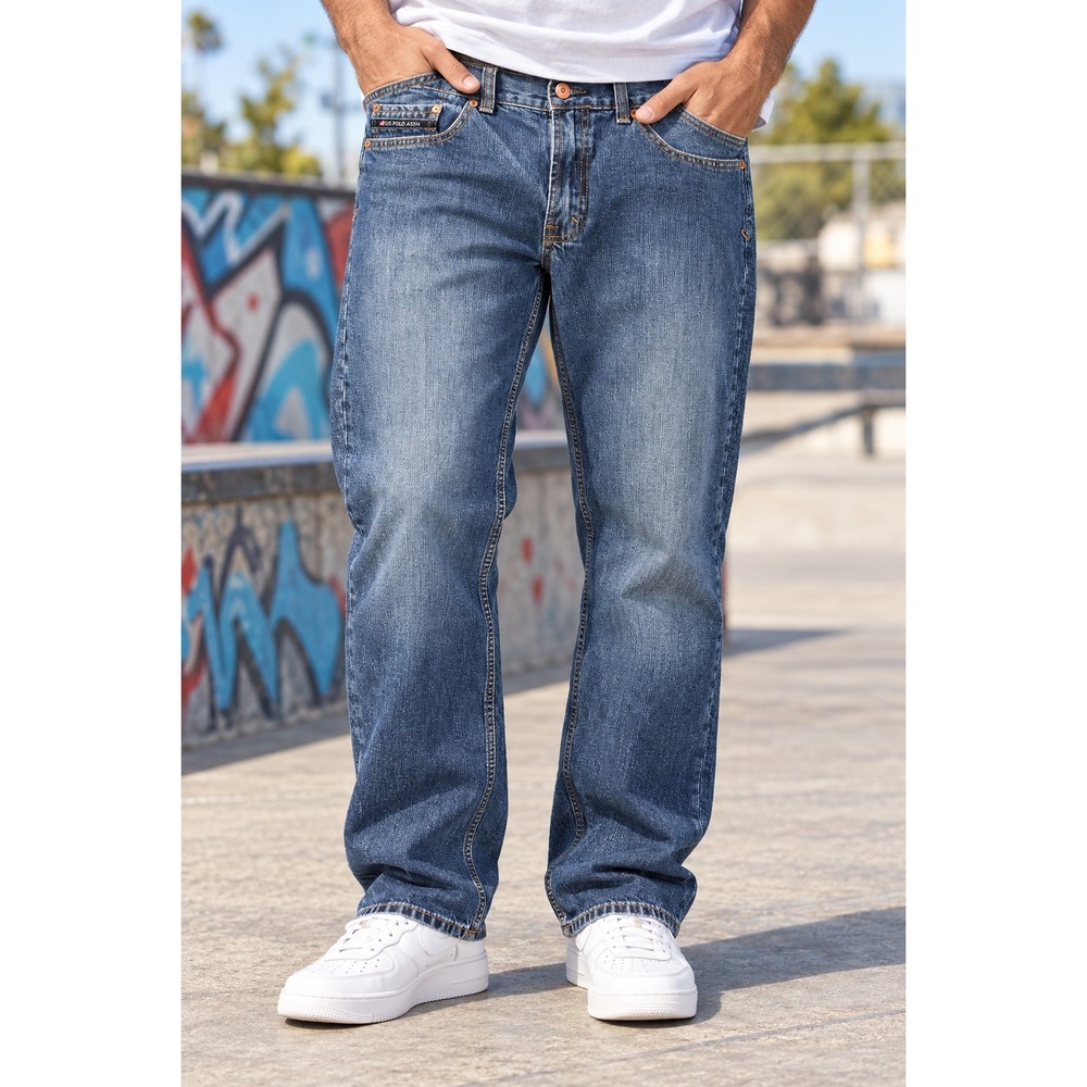 U.S. Polo Assn Jeans Mens 36x28 Blue Straight Leg Medium Wash Cotton Denim